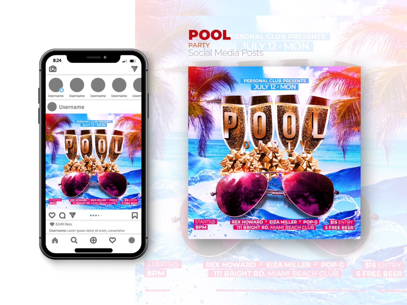 pool party social media posts design