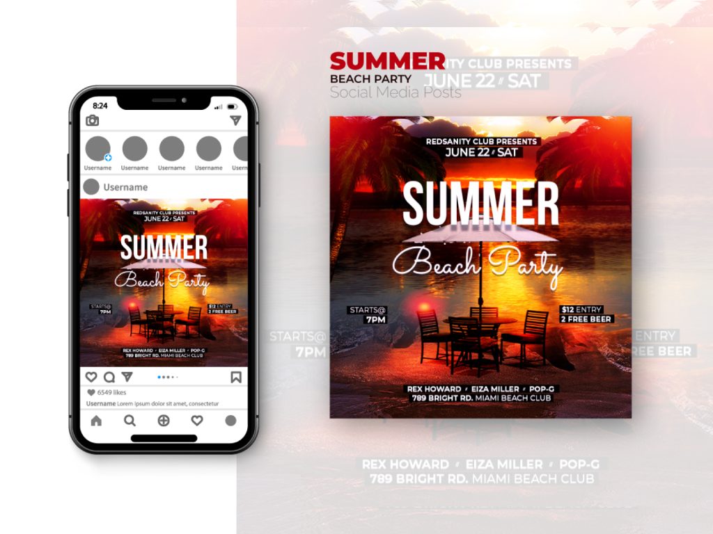 summer beach party social media posts design